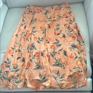 Floral Oranges Loft Skirt LP Large Petite, elastic waist